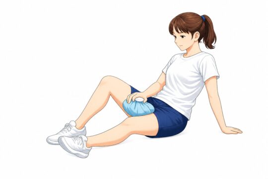 股関節内転筋をアイシングしている様子