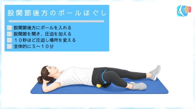 FAIに対して行う股関節後方のセルフストレッチ。股関節インピンジメントの症状に対して、股関節の動きを改善しやすくします。